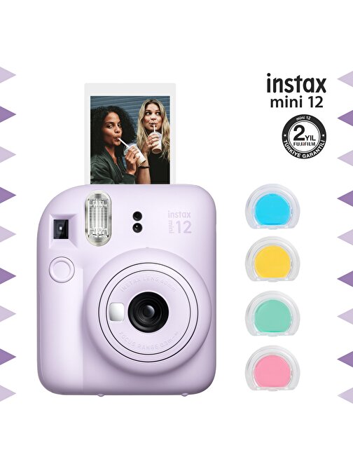 Instax mini 12 Lila Fotoğraf Makinesi ve 4'lü Renkli Lens Seti