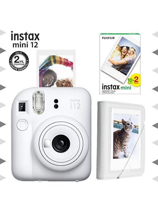 Instax mini 12 Beyaz Fotoğraf Makinesi-20'li Film ve Mini Albüm Seti