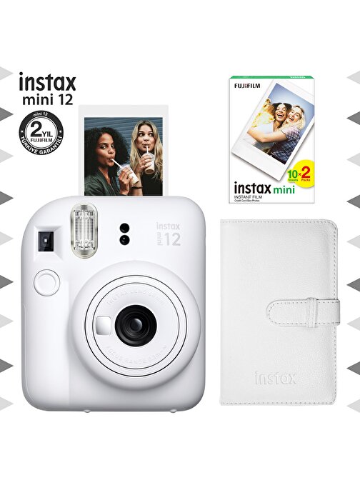 Instax mini 12 Beyaz Fotoğraf Makinesi-20'li Film ve Laporta Albüm Seti