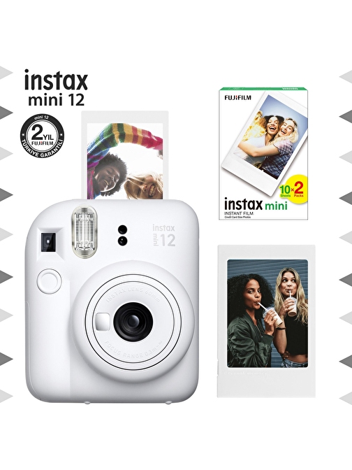 Instax mini 12 Beyaz Fotoğraf Makinesi-Çerçeve ve 20'li mini Film Seti