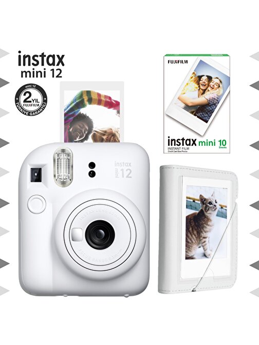 Instax mini 12 Beyaz Fotoğraf Makinesi-10'lu Film ve Mini Albüm Seti