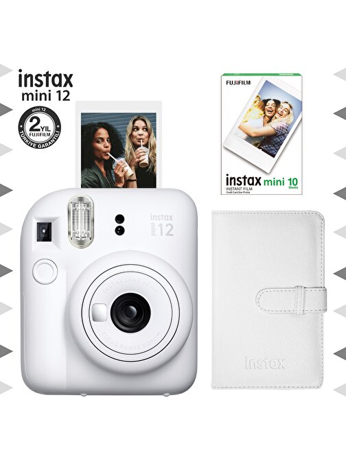 Instax mini 12 Beyaz Fotoğraf Makinesi-10'lu Film ve Laporta Albüm Seti