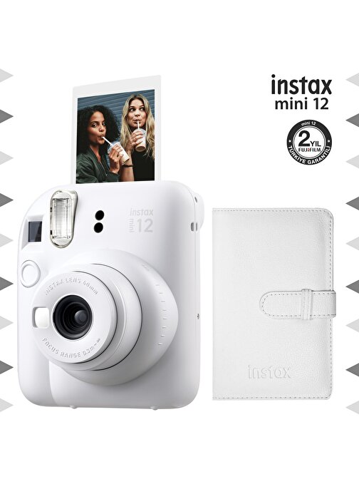Instax mini 12 Beyaz Fotoğraf Makinesi ve 96'lı Laporta Albüm Seti