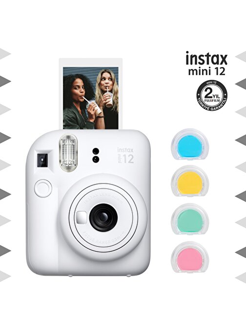 Instax mini 12 Beyaz Fotoğraf Makinesi ve 4'lü Renkli Lens Seti