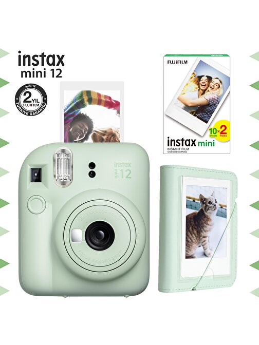 Instax mini 12 Yeşil Fotoğraf Makinesi-20'li Film ve Mini Albüm Seti
