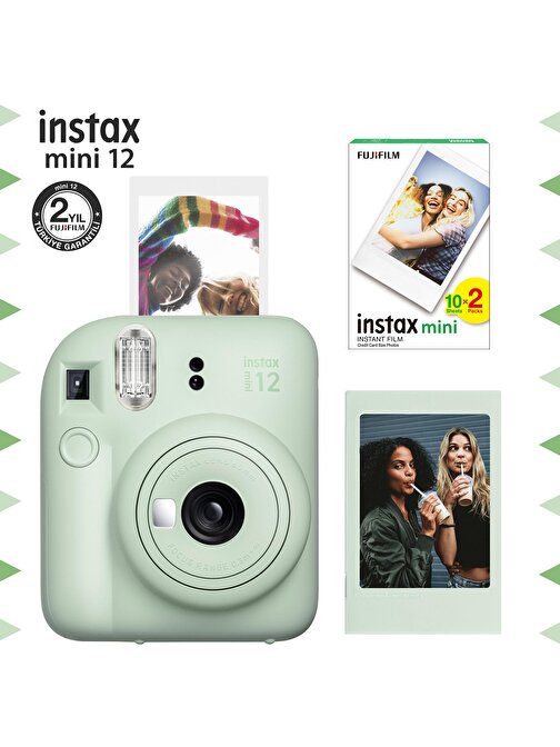 Instax mini 12 Yeşil Fotoğraf Makinesi-Çerçeve ve 20'li mini Film Seti