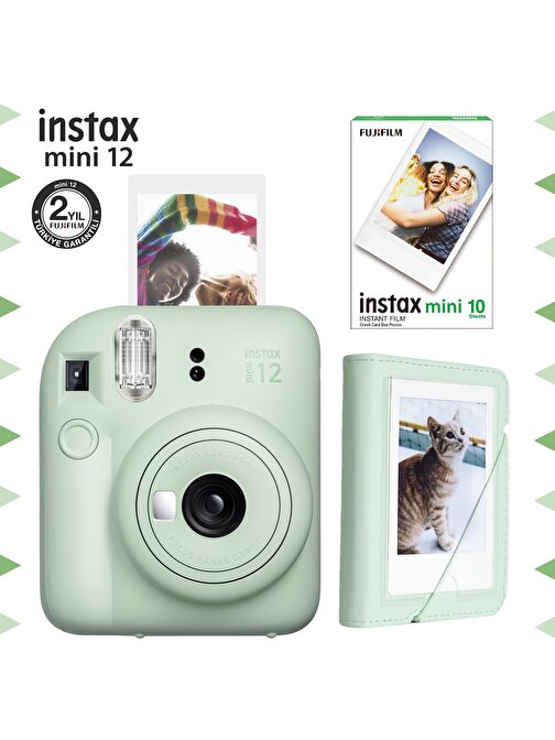 Instax mini 12 Yeşil Fotoğraf Makinesi-10'lu Film ve Mini Albüm Seti