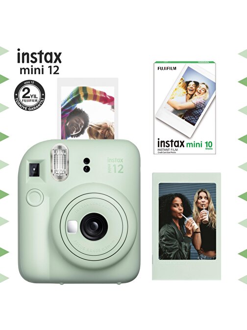Instax mini 12 Yeşil Fotoğraf Makinesi-Çerçeve ve 10'lu mini Film Seti