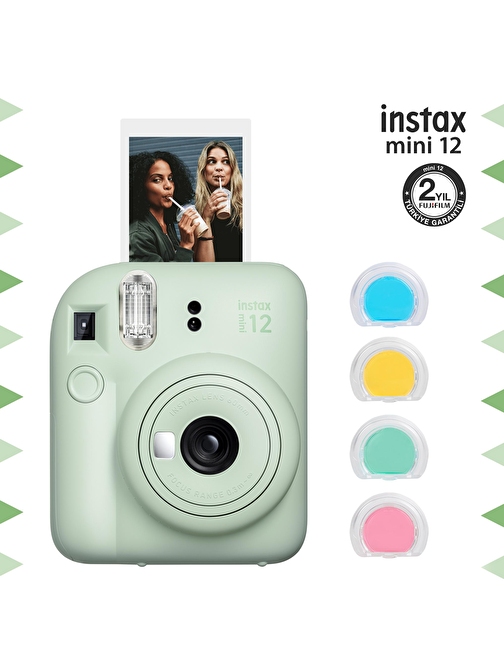 Instax mini 12 Yeşil Fotoğraf Makinesi ve 4'lü Renkli Lens Seti