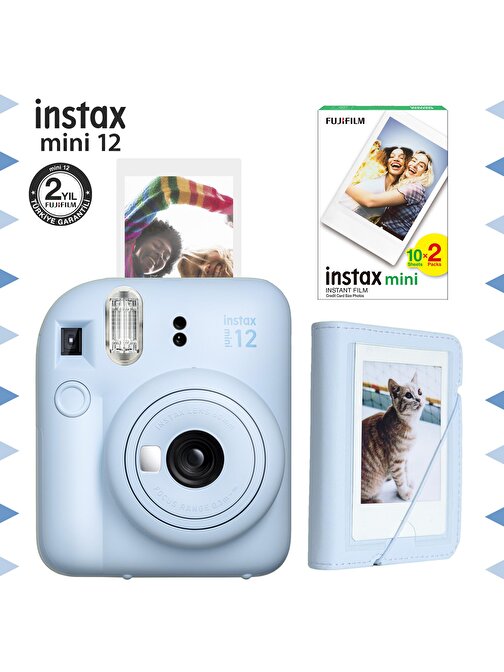 Instax mini 12 Mavi Fotoğraf Makinesi-20'li Film ve Mini Albüm Seti