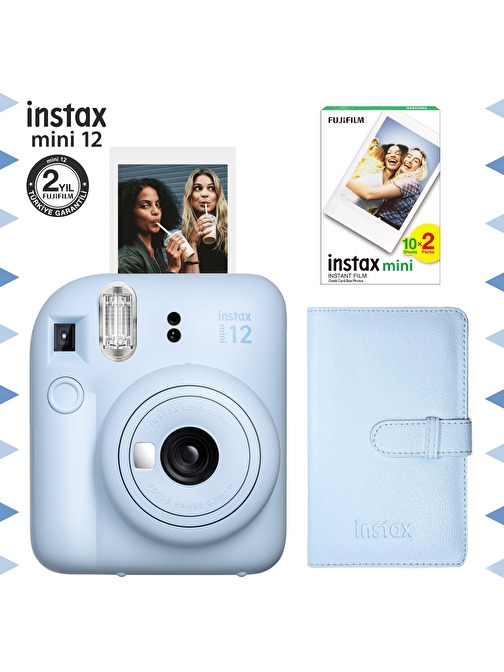 Instax mini 12 Mavi Fotoğraf Makinesi-20'li Film ve Laporta Albüm Seti