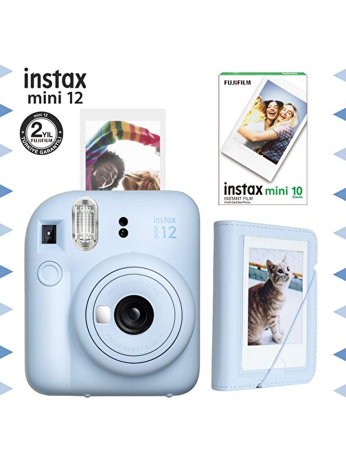 Instax mini 12 Mavi Fotoğraf Makinesi-10'lu Film ve Mini Albüm Seti
