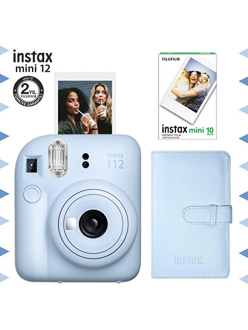 Instax mini 12 Mavi Fotoğraf Makinesi-10'lu Film ve Laporta Albüm Seti