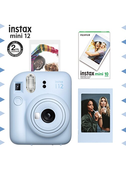Instax mini 12 Mavi Fotoğraf Makinesi-Çerçeve ve 10'lu mini Film Seti