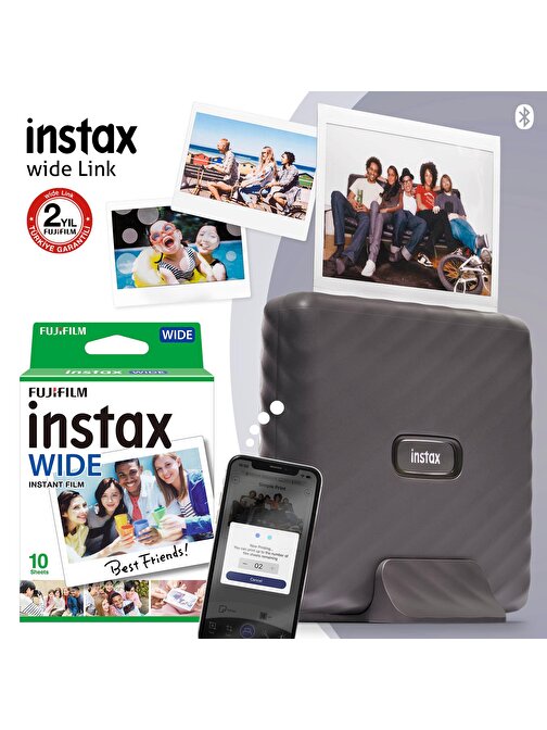 Instax Wide Link Gri Akıllı Telefon Yazıcısı ve 10'lu Film