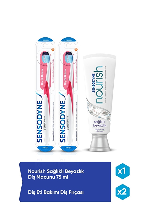 Sensodyne Nourish Sağlıklı Beyazlık Diş Macunu 75 ml + Diş Eti Bakımı Diş Fırçası x 2