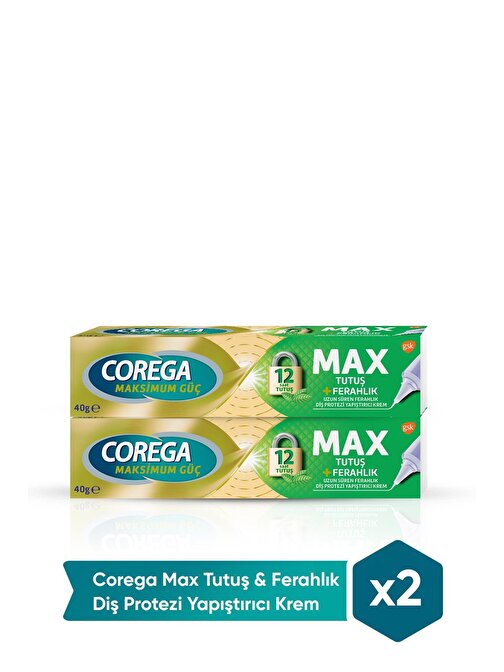 Corega Max Tutuş & Ferahlık Diş Protezi Yapıştırıcı Krem 40 gr x 2