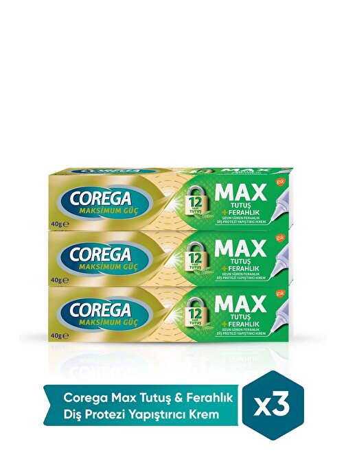 Corega Max Tutuş & Ferahlık Diş Protezi Yapıştırıcı Krem 40 gr x 3
