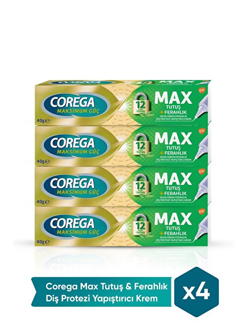 Corega Max Tutuş & Ferahlık Diş Protezi Yapıştırıcı Krem 40 gr x 4