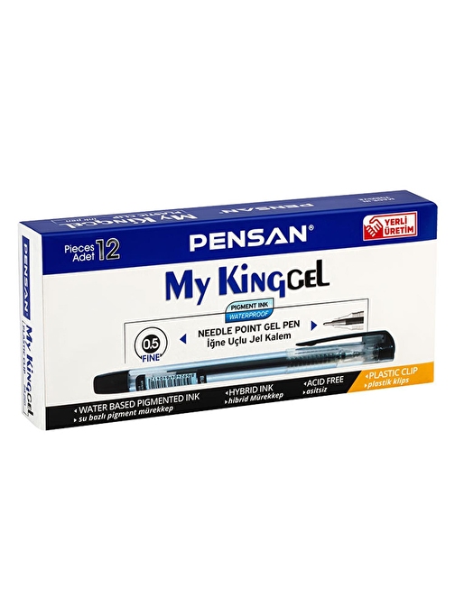 Pensan My King Gel 0.5 İğne Uç Metal Klips Kalem 6405 12 Li Paket-Siyah