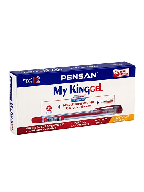 Pensan My King Gel 0.5 İğne Uç Metal Klips Kalem 6405 12 Li Paket-Kırmızı