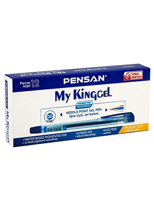 Pensan My King Gel 0.5 İğne Uç Metal Klips Kalem 6405 12 Li Paket Mavi