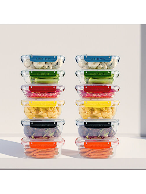 Porsima Mix Kilitli Kapaklı 12 Li Saklama Kabı - Dikdörtgen Erzak Gıda Saklama Kabı Seti Renkli