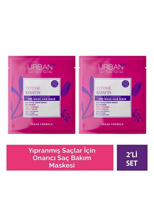 Urban Care Intense Keratin İçeren Aşırı Yıpranmış Saçlara Özel Duş Öncesi Vegan Saç Bakım Maskesi 2X50 ml