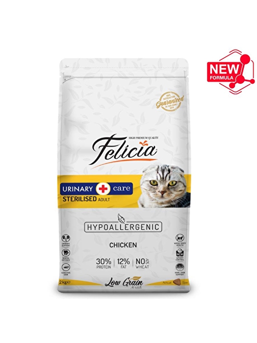 Felicia HypoAllergenic Düşük Tahıllı Tavuklu Sterilised +7 Yaşlı Kedi Maması 2 Kg