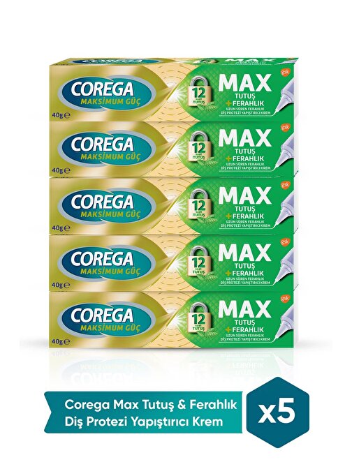 Corega Max Tutuş & Ferahlık Diş Protezi Yapıştırıcı Krem 40 gr x 5