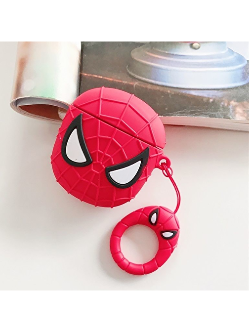 E2M Airpods 1 - 2. Nesil Uyumlu Spiderman Desenli Silikon Bluetooth Kulaklık Kılıfı Kırmızı