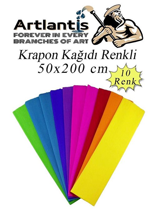 Artlantis Desensiz Krapon Kağıdı 10 Renk 50 x 200 cm 10'lu Paket - Okul Sınıfı Kreş