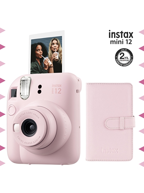 Instax mini 12 Pembe Fotoğraf Makinesi ve 96'lı Laporta Albüm Seti