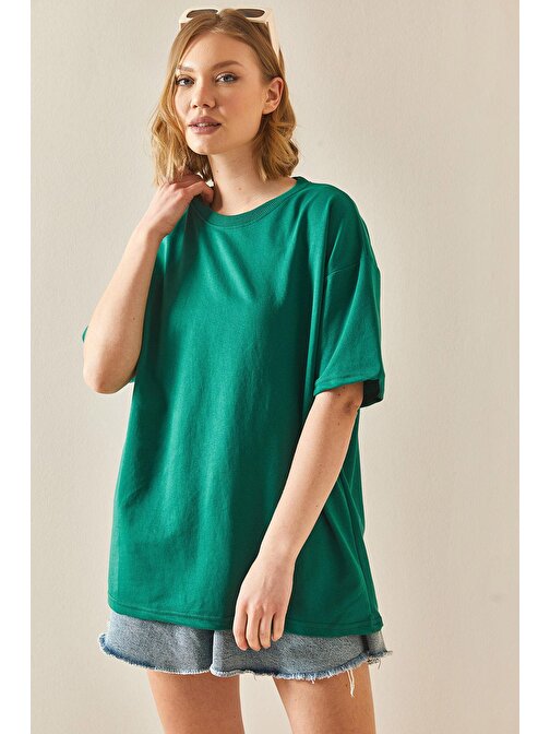 Zümrüt Yeşili Oversize Basic T-Shirt 3YXK1-47087-44 | M
