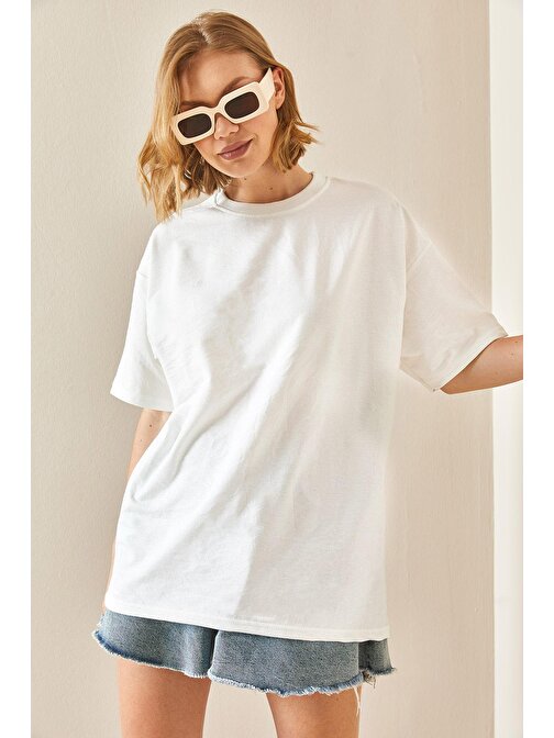 Beyaz Oversize Basic T-Shirt 3YXK1-47087-01 | S