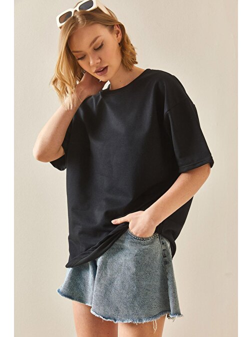 Siyah Oversize Basic T-Shirt 3YXK1-47087-02 | XL