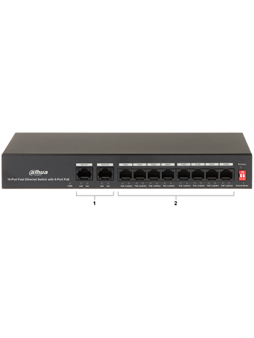 DAHUA PFS3010-8ET-65, 8 Port, MegaBit, 8 Port PoE, 65W, +2 Port MegaBit Uplink, Yönetilemez, Masaüstü Switch