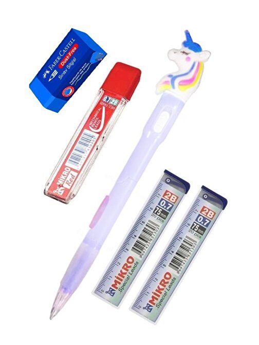 Artlantis Işıklı Unicorn Uçlu Kalem Seti Mor 0.7 mm 1 Paket Unicorn Başlıklı Versatil Kalem Süslü Silikonlu Hediyelik Kalem