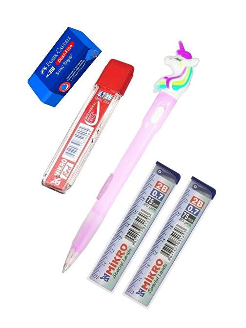 Artlantis Işıklı Unicorn Uçlu Kalem Seti Pembe 0.7 mm 1 Paket Unicorn Başlıklı Versatil Kalem Süslü Silikonlu Hediyelik Kalem