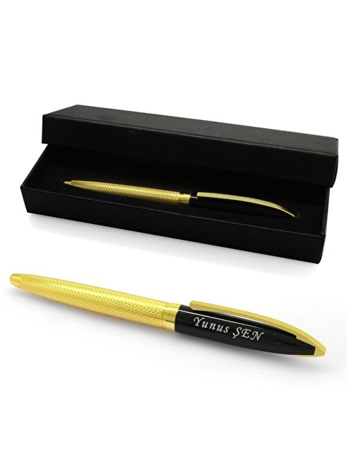 Gümüş Hediye Al Kişiye Özel İsim Yazılı Sarı-Siyah Renk Roller Kalem Tükenmez Kalem