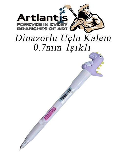 Artlantis Işıklı Dinazor Uçlu Kalem 0.7 Dinazor Başlıklı Versatil Kalem Süslü Silikonlu Hediyelik Kalem Lila