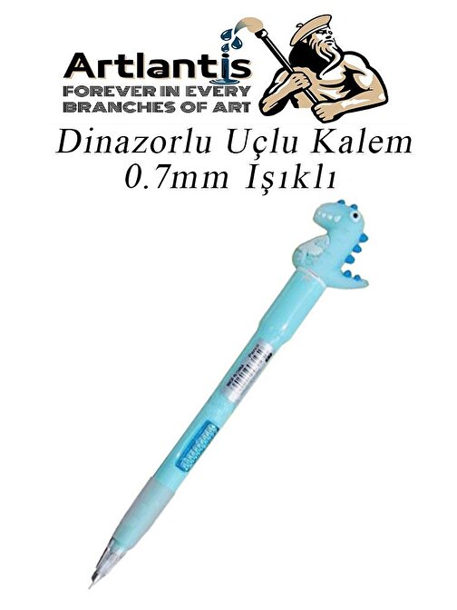 Artlantis Işıklı Dinazor Uçlu Kalem 0.7 Dinazor Başlıklı Versatil Kalem Süslü Silikonlu Hediyelik Kalem Mavi