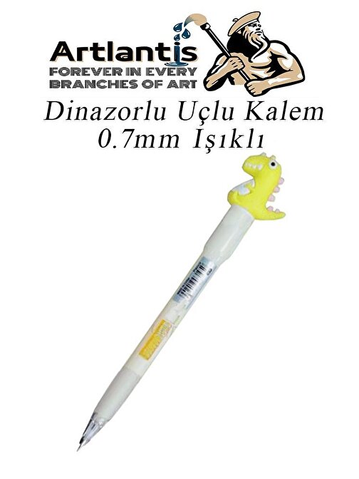 Artlantis Işıklı Dinazor Uçlu Kalem 0.7 Dinazor Başlıklı Versatil Kalem Süslü Silikonlu Hediyelik Kalem Sarı