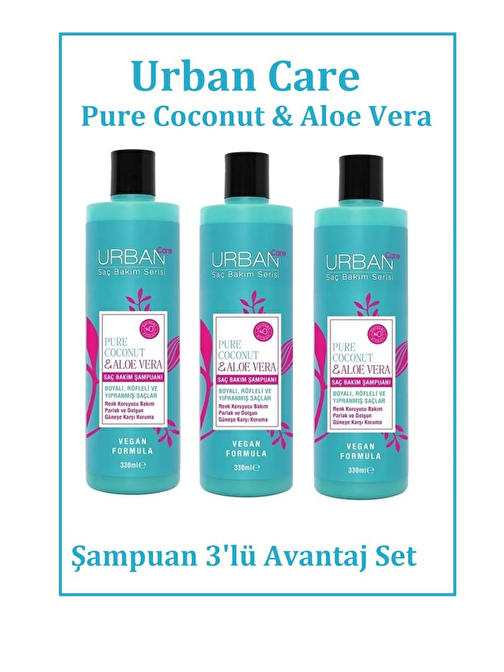 Urban Care Pure Coconut Aloevera Şampuan 3 x 330 ml