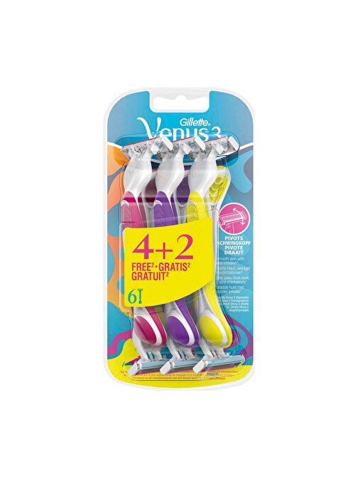 Gillette Venus 3 Simply Kullan At 4+2'li Renkli Kadın Traş Bıçağı