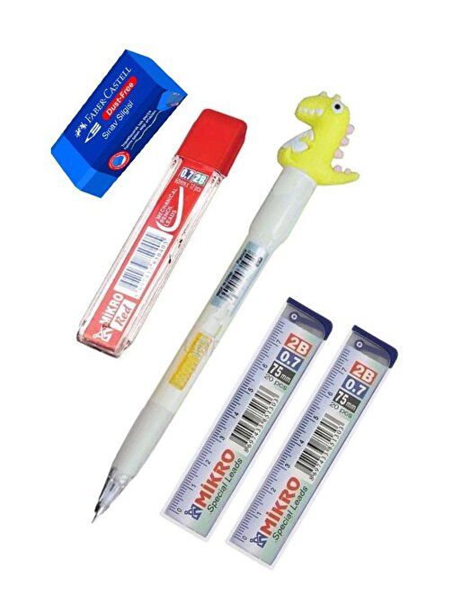 Artlantis Işıklı Dinazor Uçlu Kalem Seti Sarı 0.7 mm 1 Paket Dinazor Başlıklı Versatil Kalem Süslü Silikonlu Hediyelik Kalem