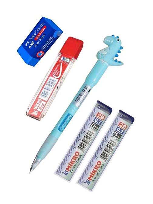 Artlantis Işıklı Dinazor Uçlu Kalem Seti Mavi 0.7 mm 1 Paket Dinazor Başlıklı Versatil Kalem Süslü Silikonlu Hediyelik Kalem