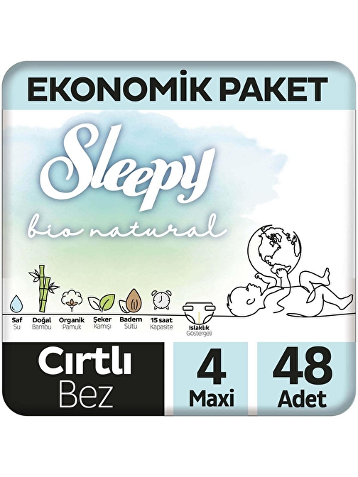 Sleepy Bio Natural 4 Numara Jumbo Paket Bebek Bezi 48 Adet