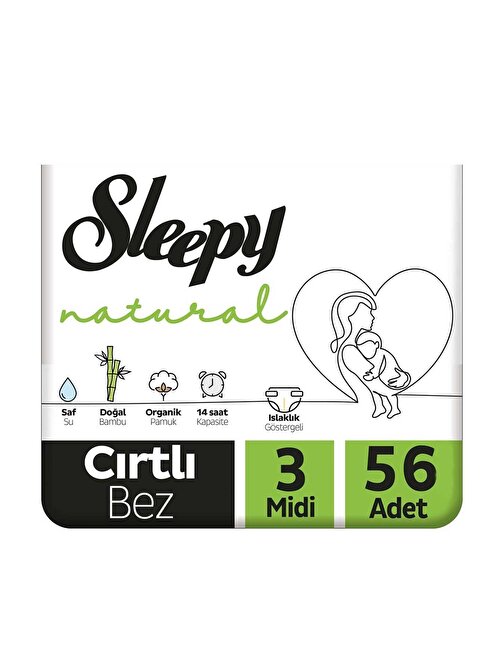 Sleepy Natural 3 Numara Jumbo Paket Bebek Bezi 56 Adet