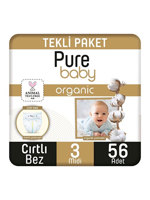 Sleepy Pure Baby Organik 4 - 10 kg 3 Numara Jumbo Paket Bebek Bezi 56 Adet